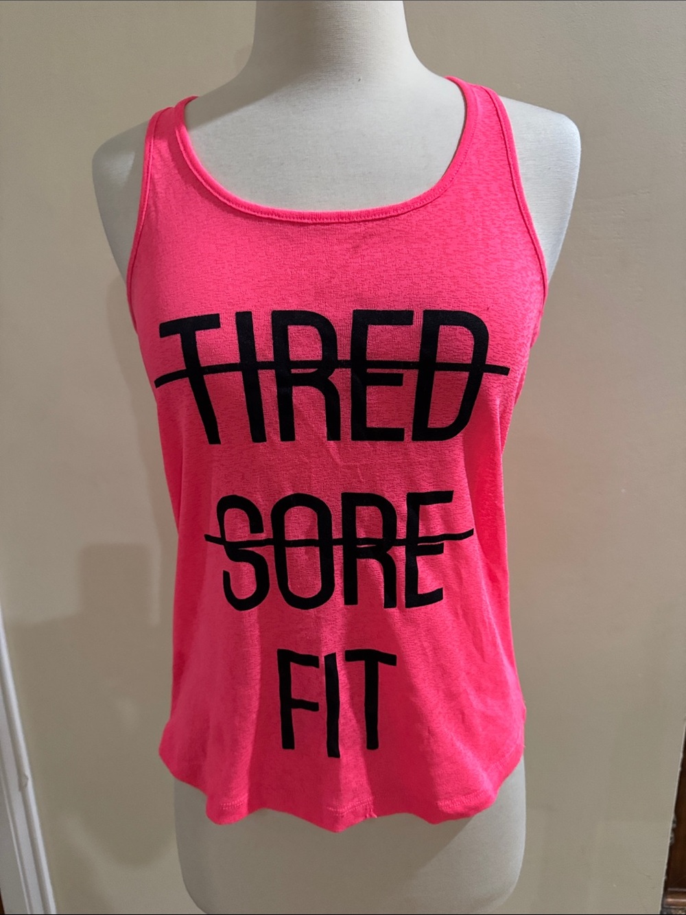 Material Girl Hot Pink Graphic Tank with Black Text